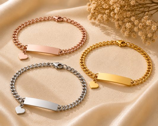 Bracciale piastra cuoricino  Personalizzabile | Acciaio 316 L